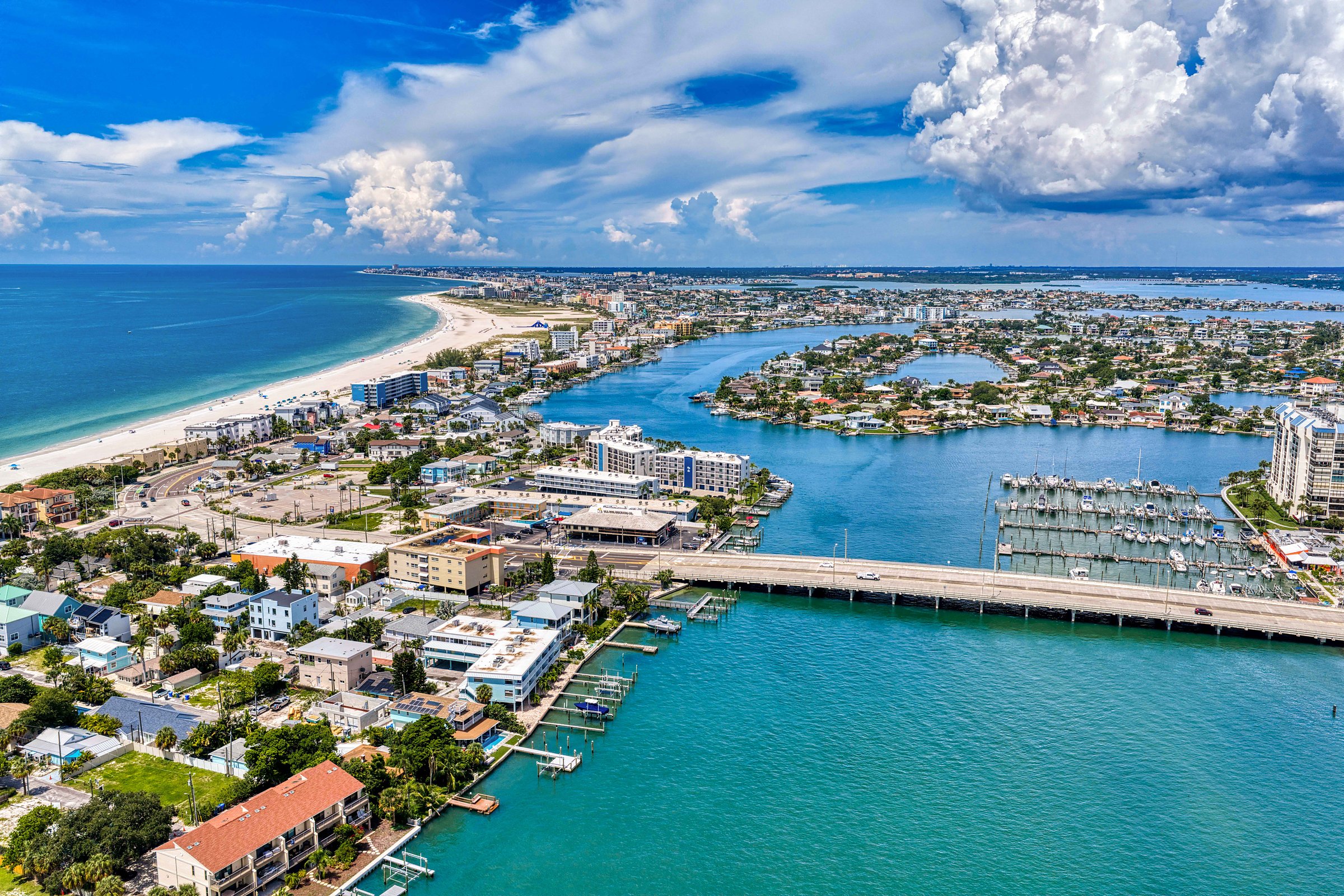 Aerial of the pass between Treasure Island and the Gulf