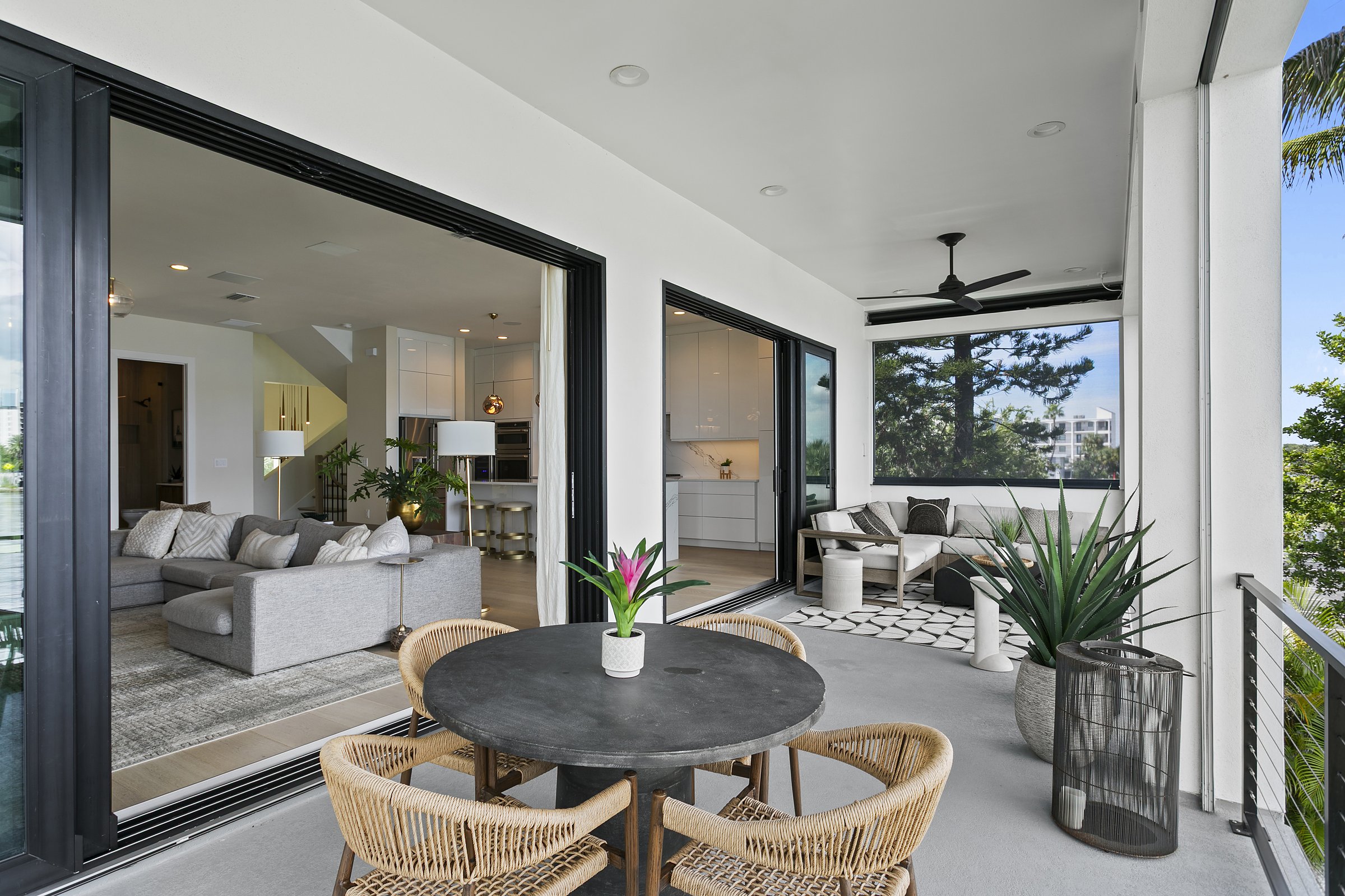 Balcony dining table off the living room sliders